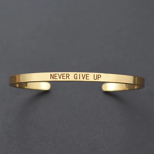 Engraved Unisex Motivational Bracelet – “Don’t Worry Be Happy”, “Never Give Up”, “Nothing Is Impossible” & More