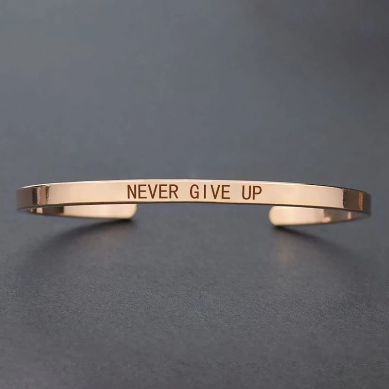 Engraved Unisex Motivational Bracelet – “Don’t Worry Be Happy”, “Never Give Up”, “Nothing Is Impossible” & More