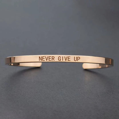 Engraved Unisex Motivational Bracelet – “Don’t Worry Be Happy”, “Never Give Up”, “Nothing Is Impossible” & More
