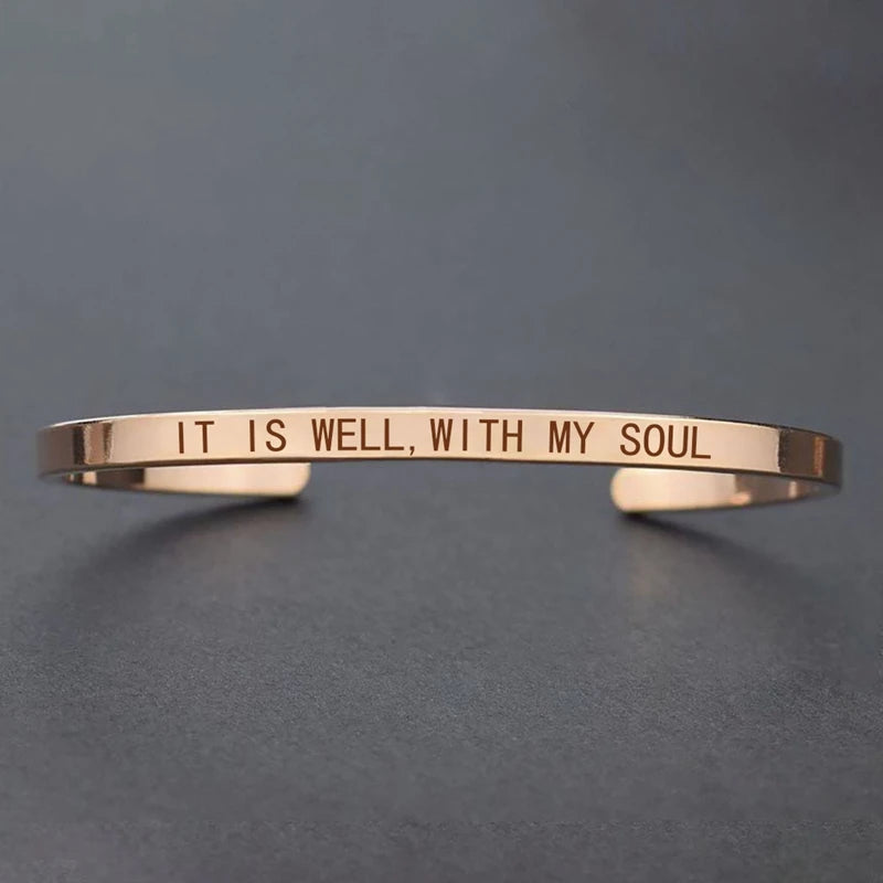 Engraved Unisex Motivational Bracelet – “Don’t Worry Be Happy”, “Never Give Up”, “Nothing Is Impossible” & More
