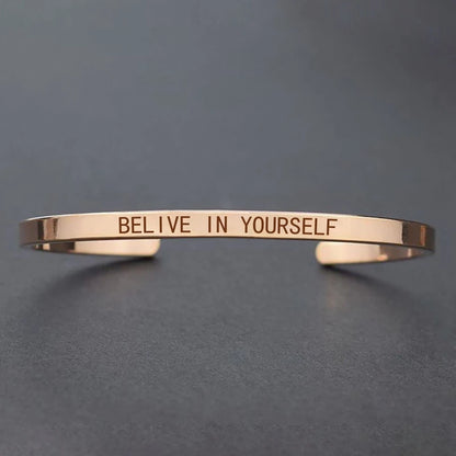 Engraved Unisex Motivational Bracelet – “Don’t Worry Be Happy”, “Never Give Up”, “Nothing Is Impossible” & More