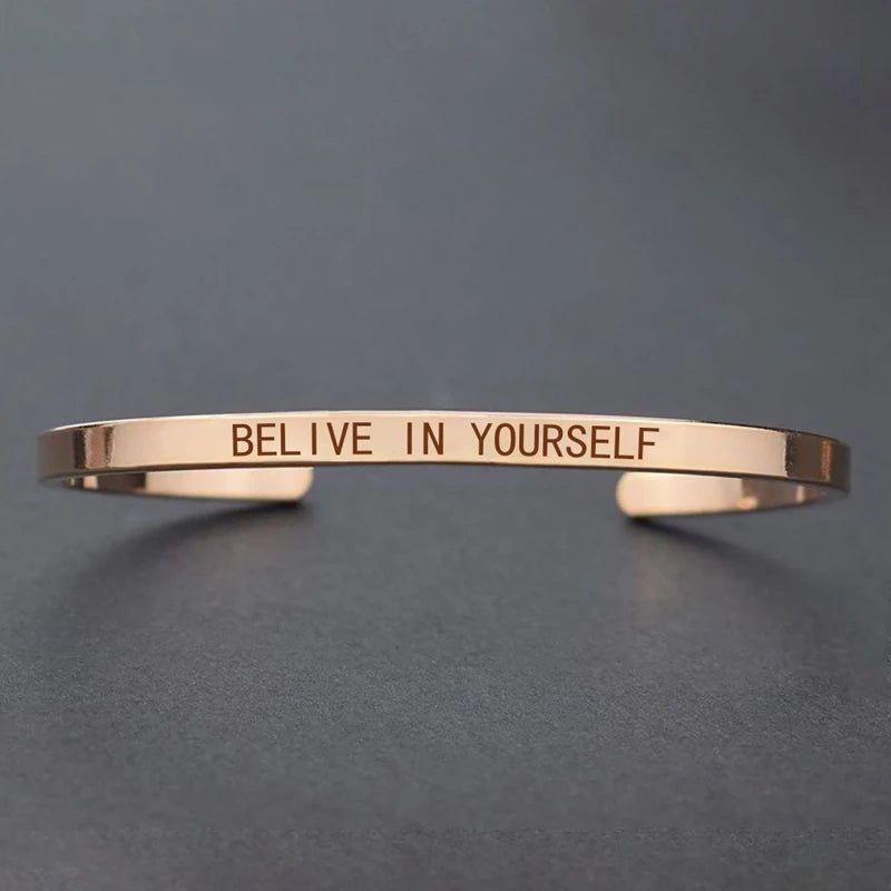 Engraved Unisex Motivational Bracelet – “Don’t Worry Be Happy”, “Never Give Up”, “Nothing Is Impossible” & More