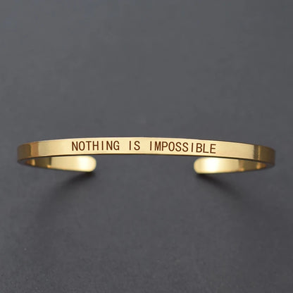 Engraved Unisex Motivational Bracelet – “Don’t Worry Be Happy”, “Never Give Up”, “Nothing Is Impossible” & More