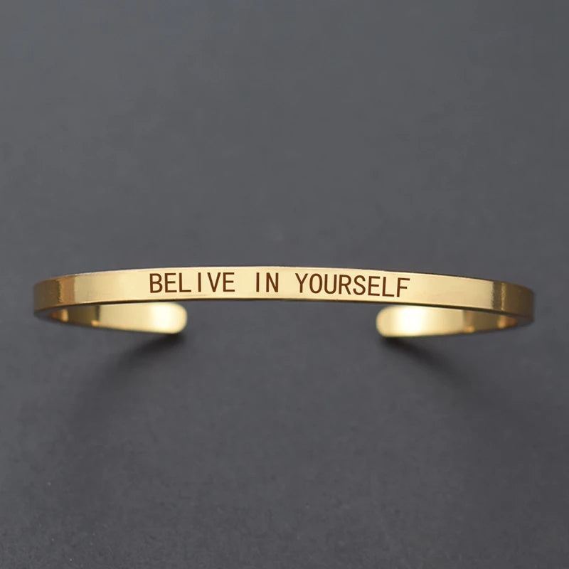 Engraved Unisex Motivational Bracelet – “Don’t Worry Be Happy”, “Never Give Up”, “Nothing Is Impossible” & More