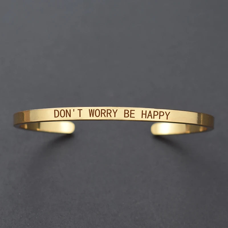 Engraved Unisex Motivational Bracelet – “Don’t Worry Be Happy”, “Never Give Up”, “Nothing Is Impossible” & More