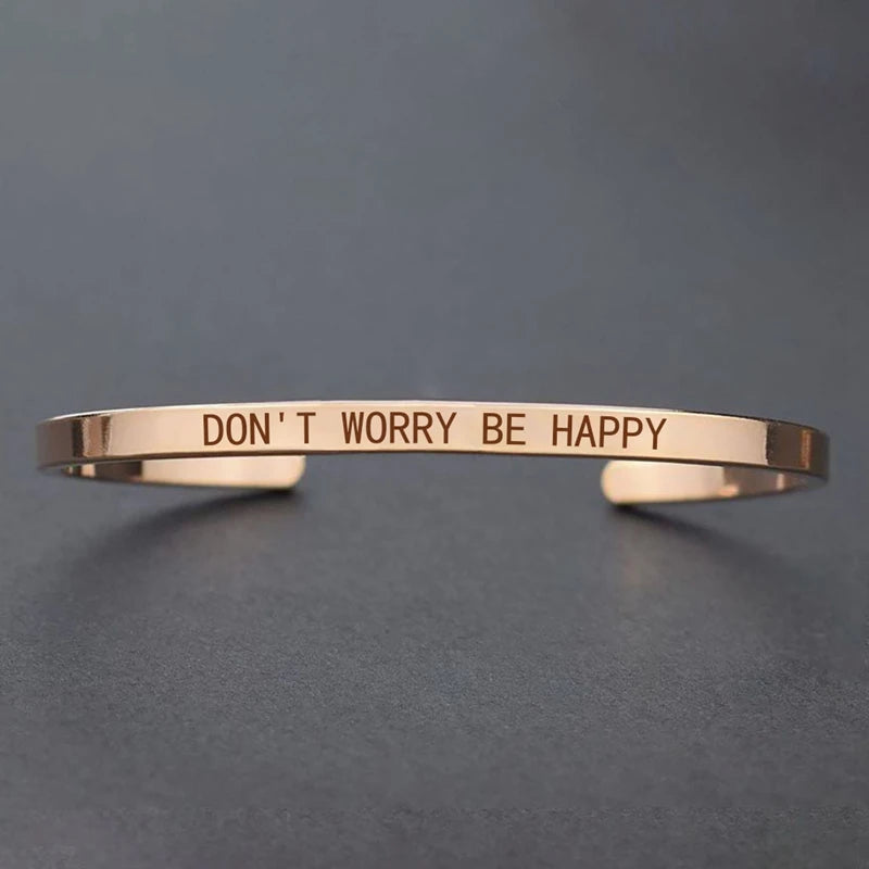 Engraved Unisex Motivational Bracelet – “Don’t Worry Be Happy”, “Never Give Up”, “Nothing Is Impossible” & More