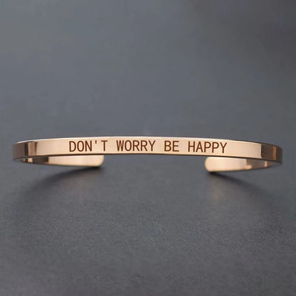Engraved Unisex Motivational Bracelet – “Don’t Worry Be Happy”, “Never Give Up”, “Nothing Is Impossible” & More