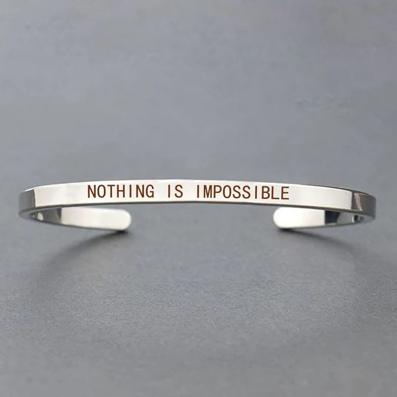 Engraved Unisex Motivational Bracelet – “Don’t Worry Be Happy”, “Never Give Up”, “Nothing Is Impossible” & More