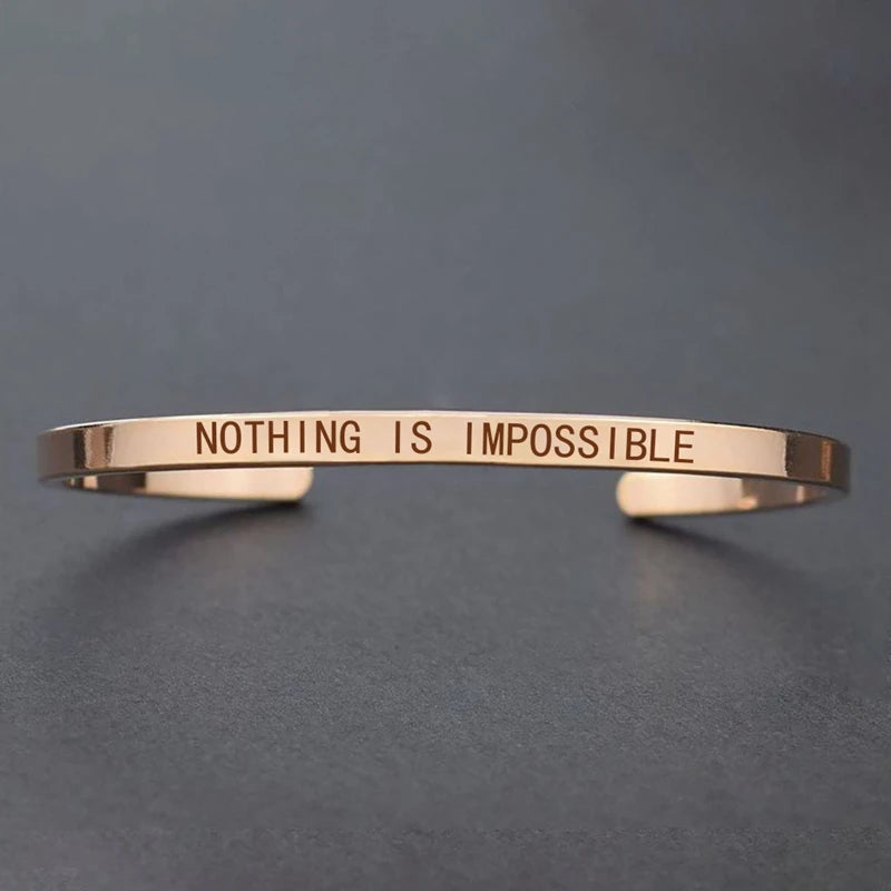 Engraved Unisex Motivational Bracelet – “Don’t Worry Be Happy”, “Never Give Up”, “Nothing Is Impossible” & More