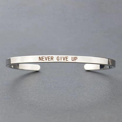 Engraved Unisex Motivational Bracelet – “Don’t Worry Be Happy”, “Never Give Up”, “Nothing Is Impossible” & More