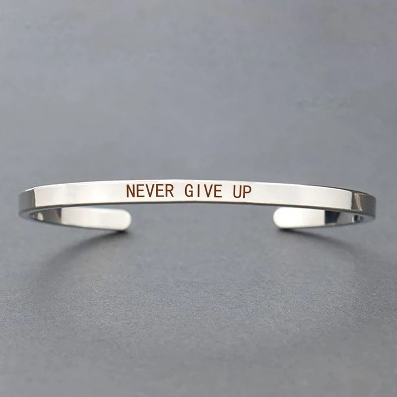 Engraved Unisex Motivational Bracelet – “Don’t Worry Be Happy”, “Never Give Up”, “Nothing Is Impossible” & More