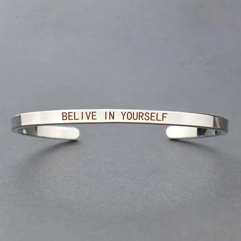 Engraved Unisex Motivational Bracelet – “Don’t Worry Be Happy”, “Never Give Up”, “Nothing Is Impossible” & More