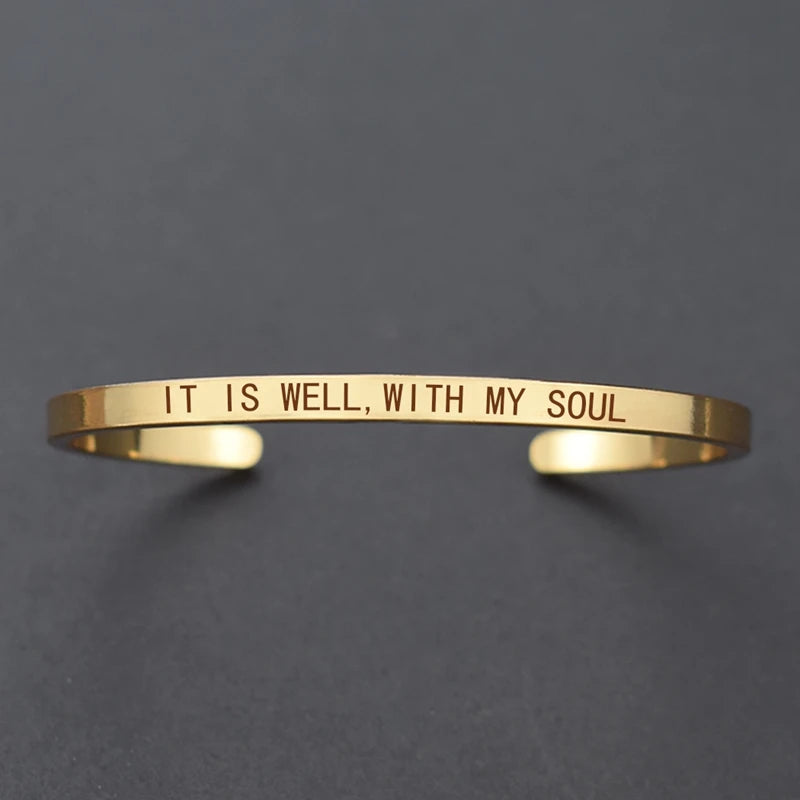 Engraved Unisex Motivational Bracelet – “Don’t Worry Be Happy”, “Never Give Up”, “Nothing Is Impossible” & More