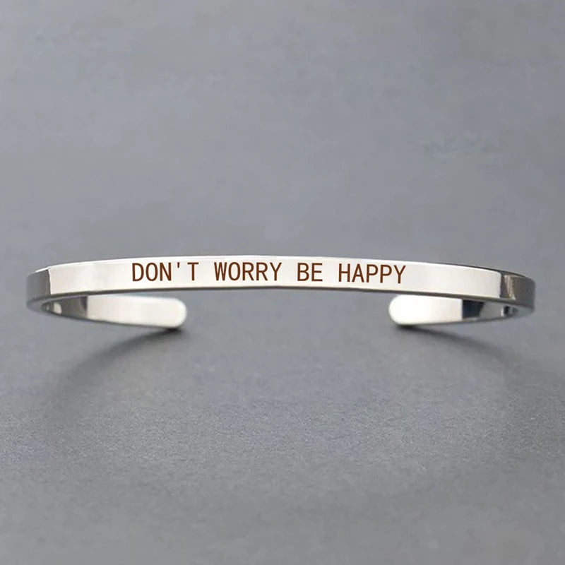 Engraved Unisex Motivational Bracelet – “Don’t Worry Be Happy”, “Never Give Up”, “Nothing Is Impossible” & More
