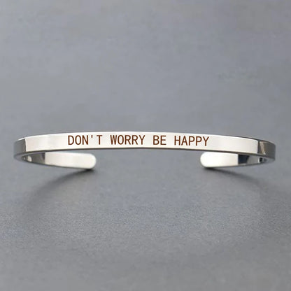 Engraved Unisex Motivational Bracelet – “Don’t Worry Be Happy”, “Never Give Up”, “Nothing Is Impossible” & More