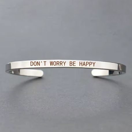 Engraved Unisex Motivational Bracelet – “Don’t Worry Be Happy”, “Never Give Up”, “Nothing Is Impossible” & More