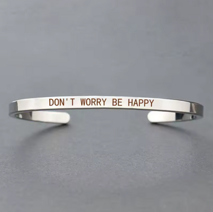 Engraved Unisex Motivational Bracelet – “Don’t Worry Be Happy”, “Never Give Up”, “Nothing Is Impossible” & More